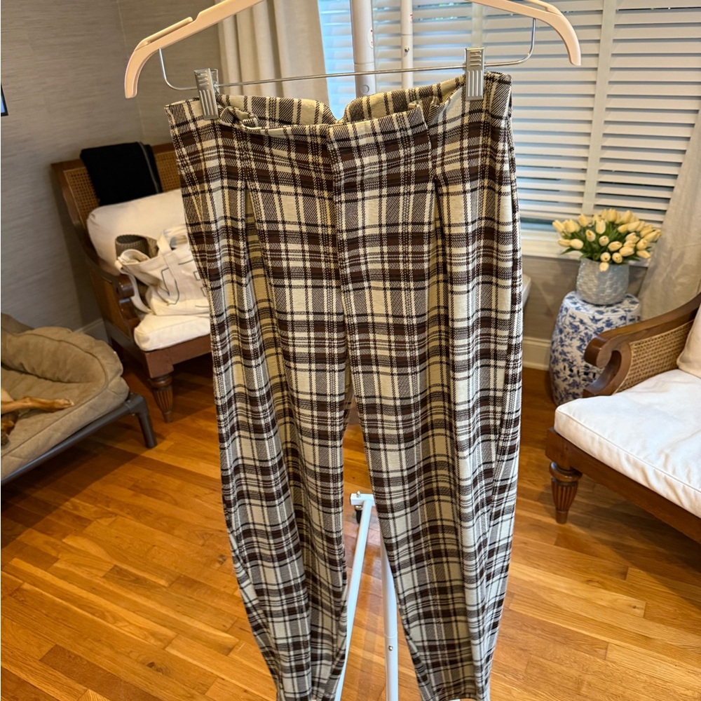 Free People Plaid Brown and Cream Pants